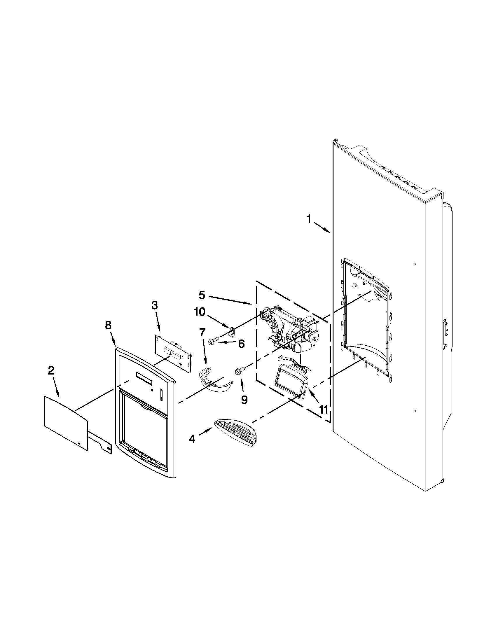 Dispenser Front Parts Diagram and Parts List for 59679242016  Kenmore Refrigerator