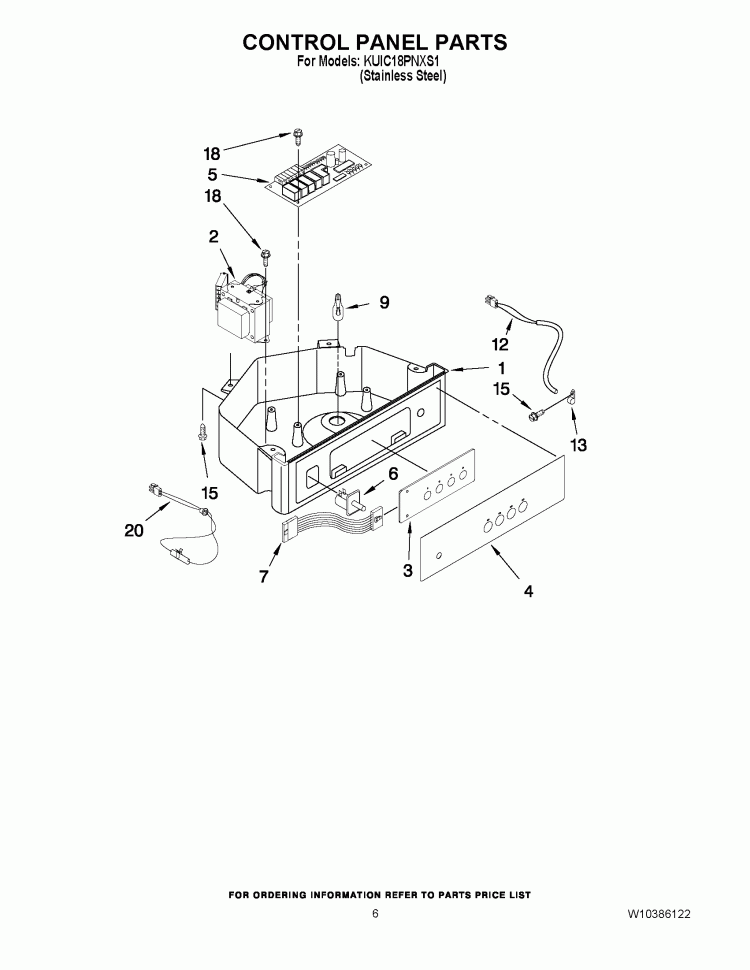CONTROL PANEL PARTS Diagram and Parts List for KUIC18PNXS1  KitchenAid Ice Maker