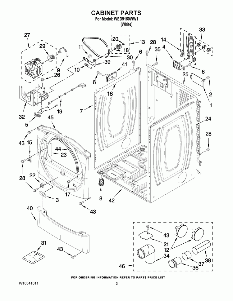CABINET PARTS Diagram and Parts List for WED9150WW1  Whirlpool Dryer