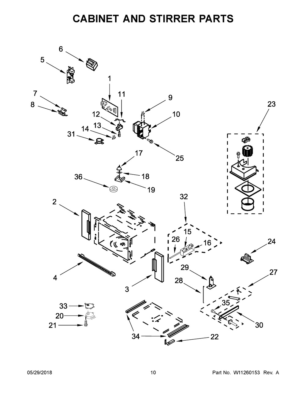Cabinet And Stirrer Parts Diagram and Parts List for WOC54EC0AB05  Whirlpool Microwave Oven Combo