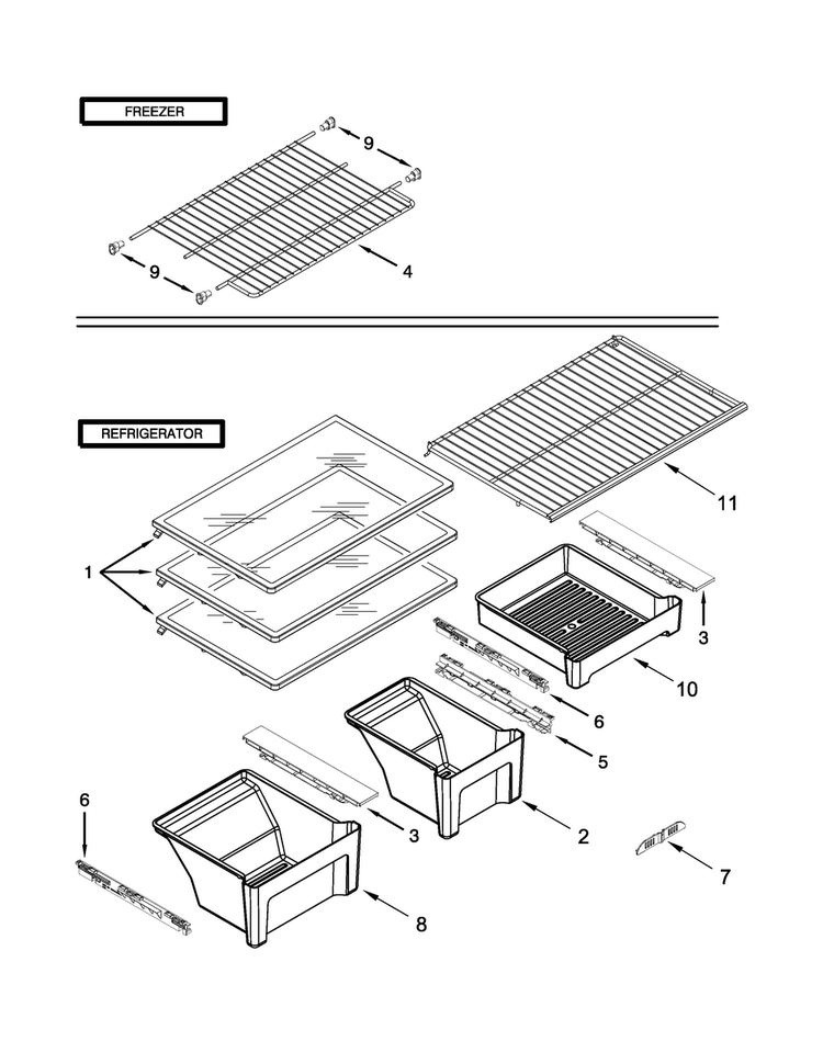 Shelf Parts Diagram and Parts List for WRT108TFYB01  Whirlpool Refrigerator