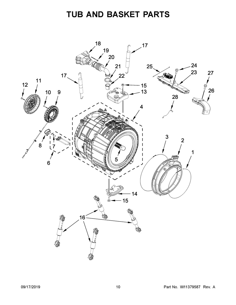 Tub And Basket Parts Diagram and Parts List for WFW862CHC2  Whirlpool Washer