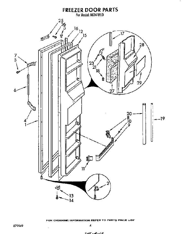 Freezer Door Diagram and Parts List for 8624*1B  Roper Refrigerator
