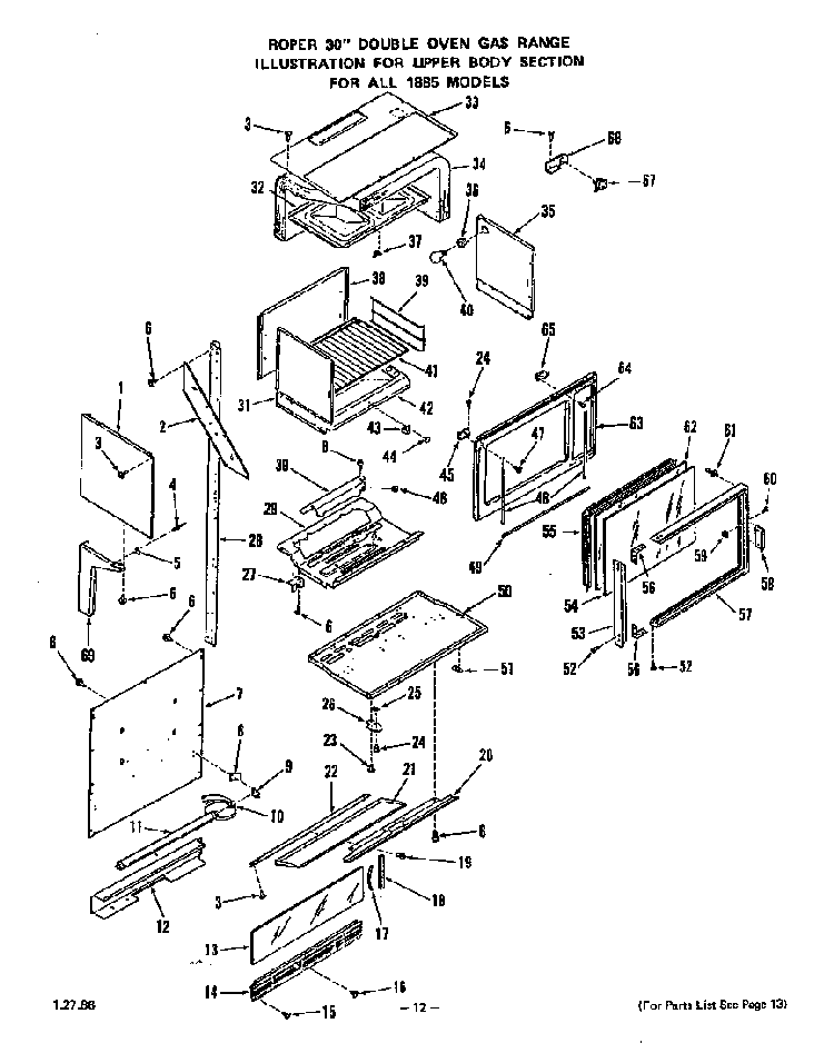 Upper Body Diagram and Parts List for 1885*0A  Roper Range