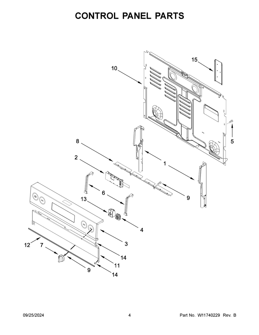 03 - Control Panel Parts Diagram and Parts List for YWFES5030RB0  Whirlpool Range