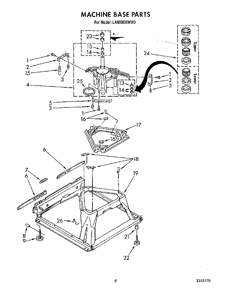 MACHINE BASE Diagram and Parts List for LA9580XWF0  Whirlpool Washer