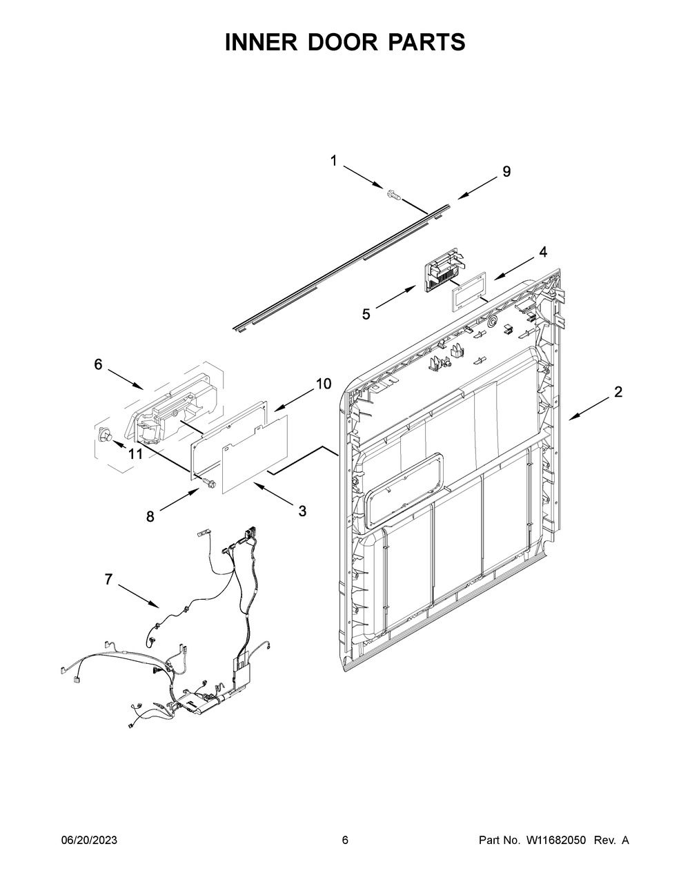 Inner Door Parts Diagram and Parts List for WDP370PAHB2  Whirlpool Dishwasher