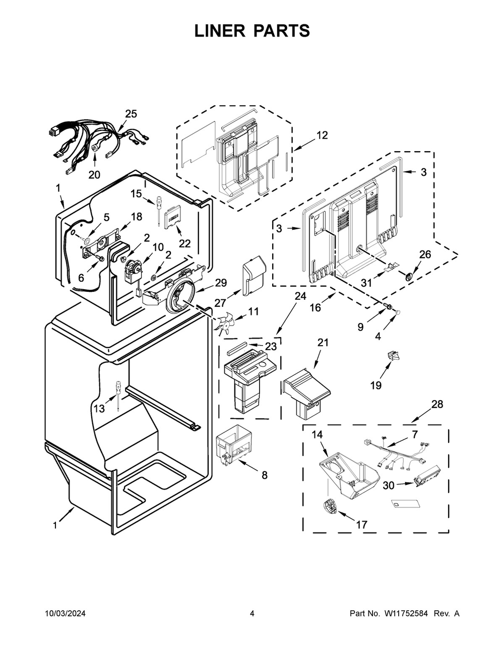 03 - Liner Parts Diagram and Parts List for WRT518SZKV03  Whirlpool Refrigerator