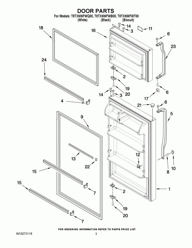 DOOR PARTS Diagram and Parts List for T8TXNWFWB00  Estate Refrigerator