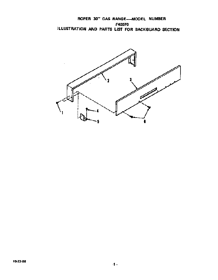 Backguard Diagram and Parts List for F4007W0  Roper Range