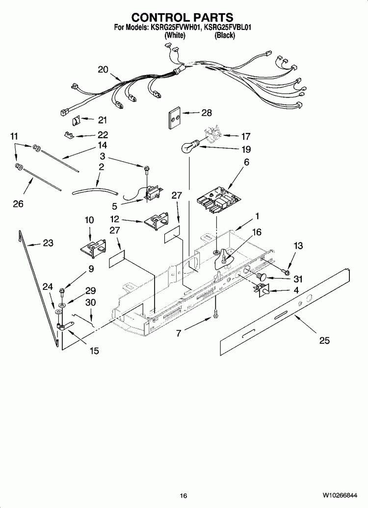 CONTROL PARTS Diagram and Parts List for KSRG25FVWH01  KitchenAid Refrigerator