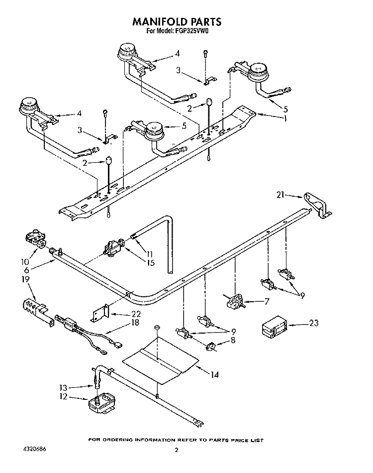 MANIFOLD Diagram and Parts List for FGP325VL0  Whirlpool Range