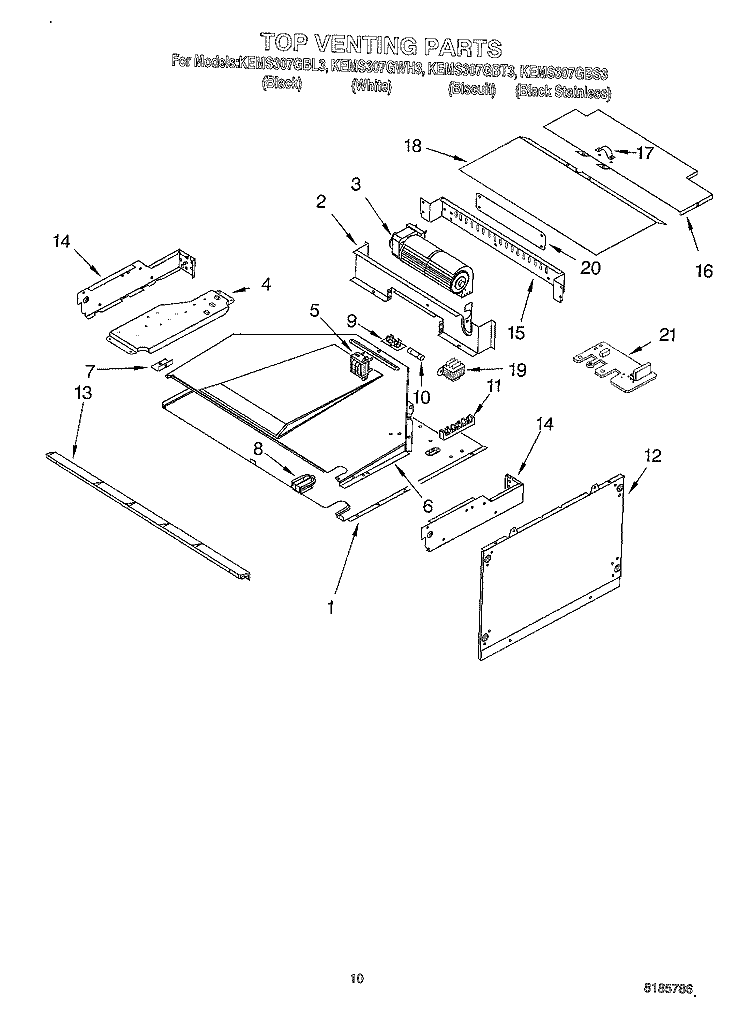 TOP VENTING Diagram and Parts List for KEMS307GWH3  KitchenAid Microwave Oven Combo