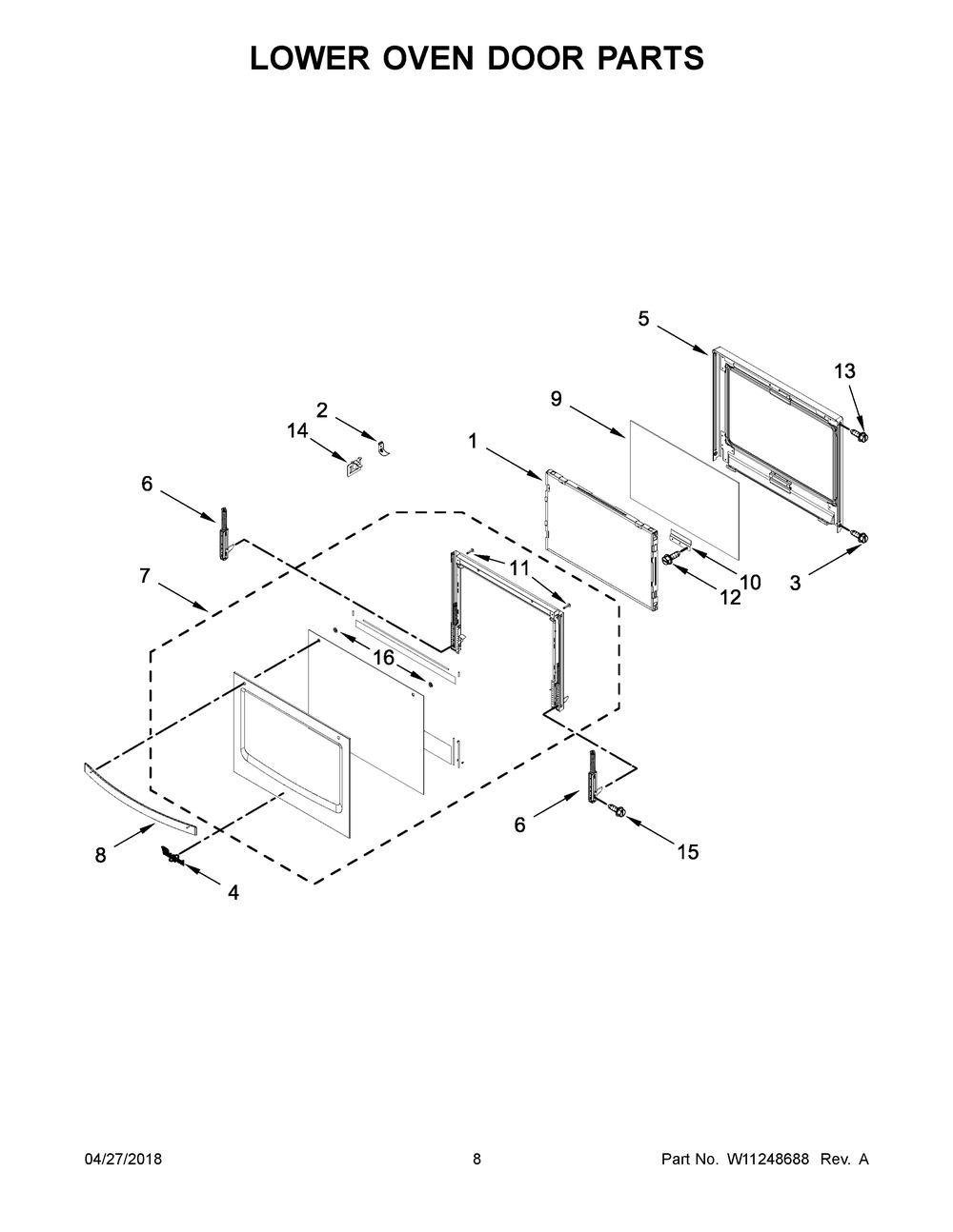 Lower Oven Door Parts Diagram and Parts List for WOD51EC0HW01  Whirlpool Wall Oven
