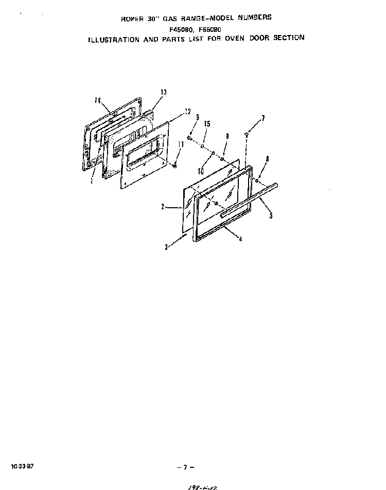 Oven Door Diagram and Parts List for F6508*0  Roper Range
