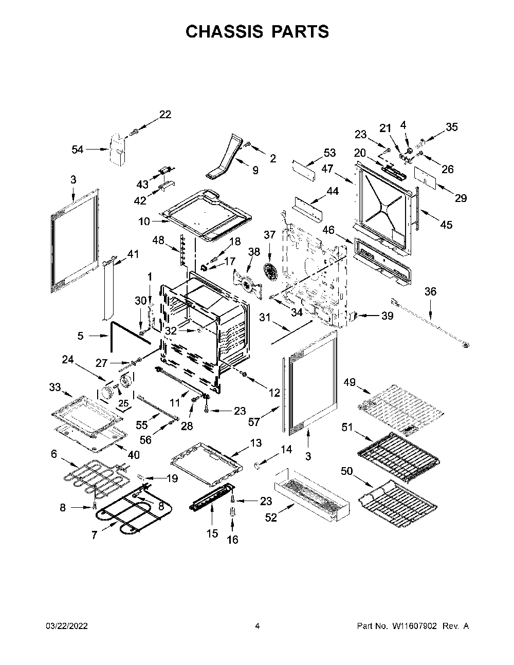 Chassis Parts Diagram and Parts List for YKSEB900ESS6  KitchenAid Range