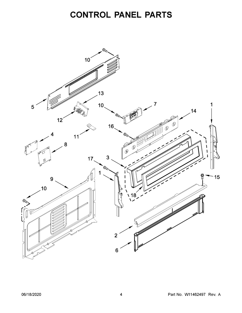 Control Panel Parts Diagram and Parts List for KFGG504KPS0  Whirlpool Range