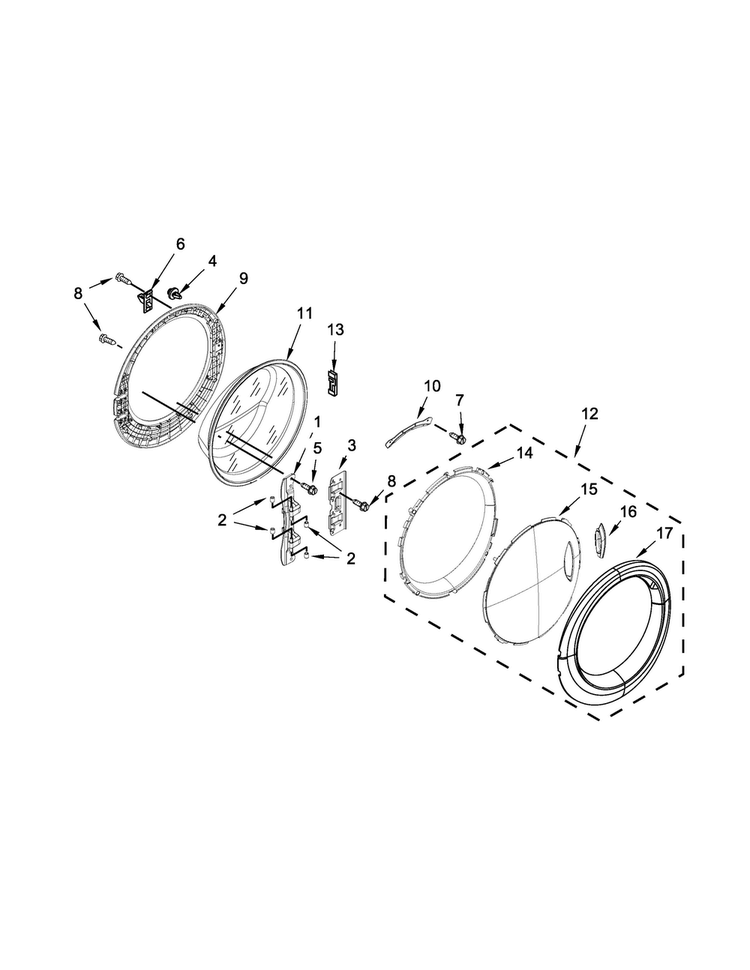 Door Parts Diagram and Parts List for WFW88HEAW1  Whirlpool Washer