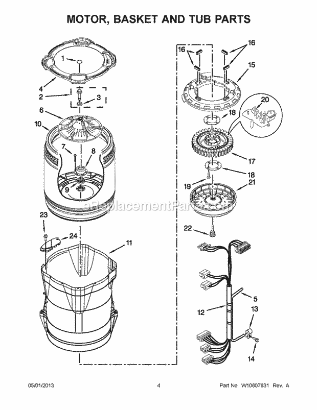 MOTOR, BASKET AND TUB PARTS Diagram and Parts List for WTW8000BW0  Whirlpool Washer