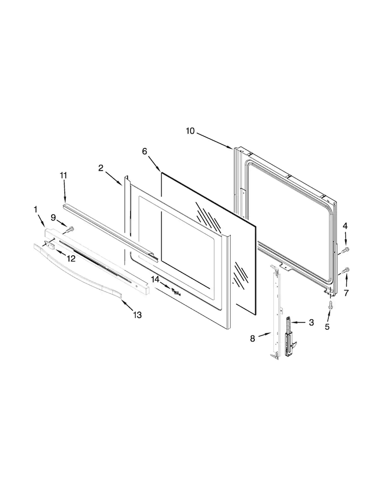 Door Parts Diagram and Parts List for WFE714HLAS1  Whirlpool Range