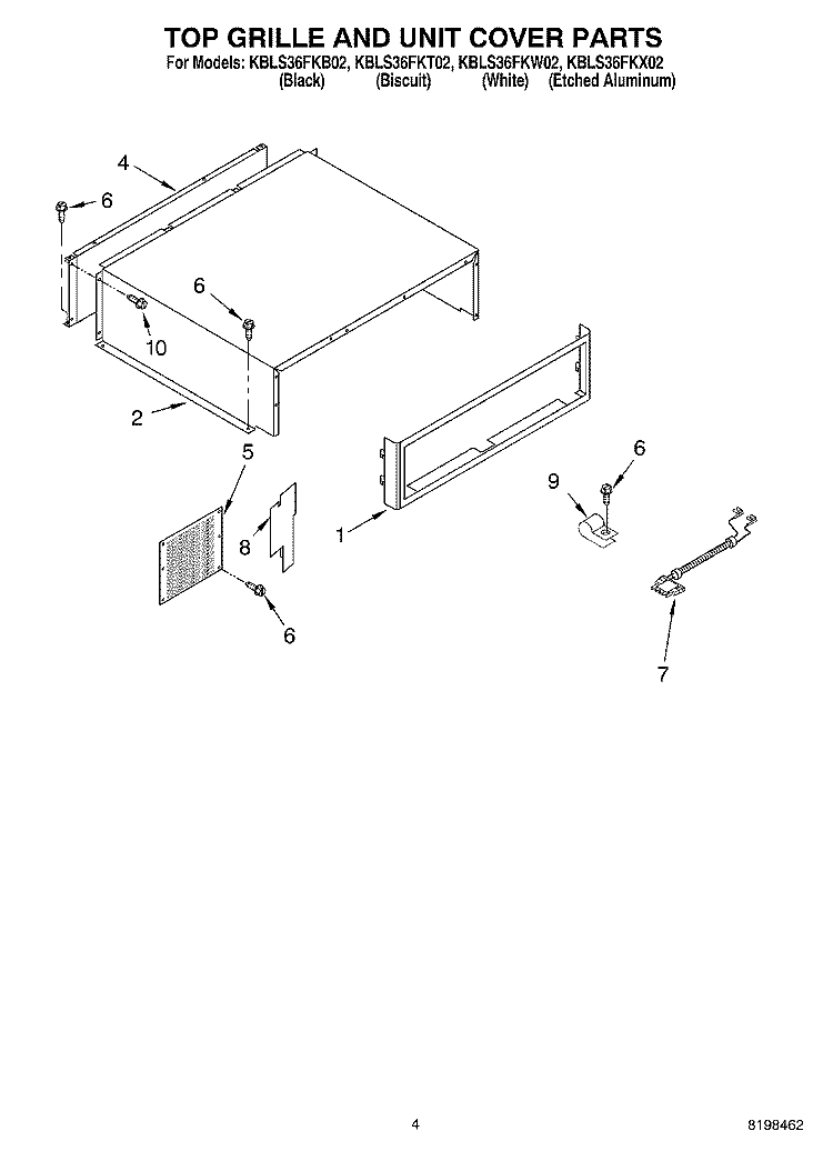 TOP GRILLE AND UNIT COVER PARTS Diagram and Parts List for KBLS36FKB02  KitchenAid Refrigerator