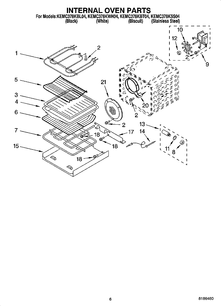 INTERNAL OVEN PARTS Diagram and Parts List for KEMC378KBT04  KitchenAid Microwave Oven Combo