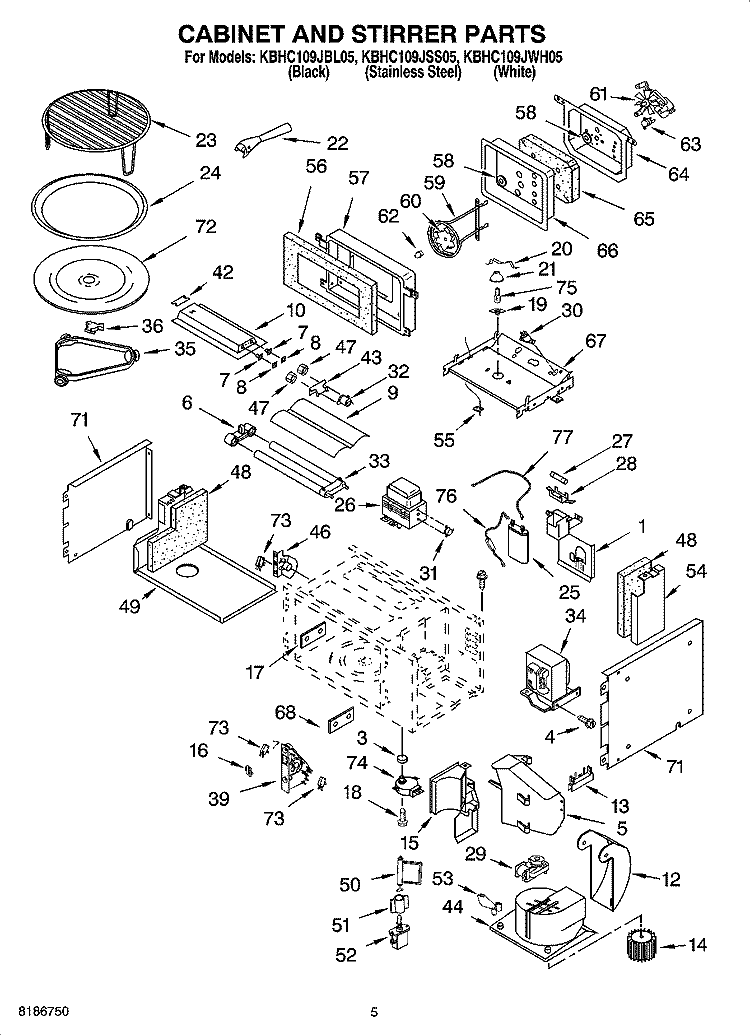 CABINET AND STIRRER PARTS Diagram and Parts List for KBHC109JSS05  KitchenAid Microwave Oven Combo