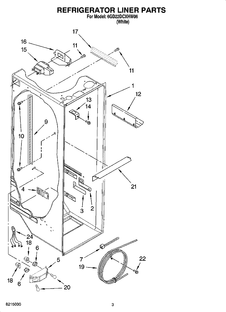 REFRIGERATOR LINER PARTS Diagram and Parts List for 6GD22DCXHW06  Whirlpool Refrigerator
