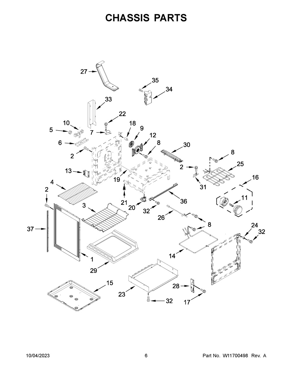 Chassis Parts Diagram and Parts List for KFEG500ESS7  KitchenAid Range