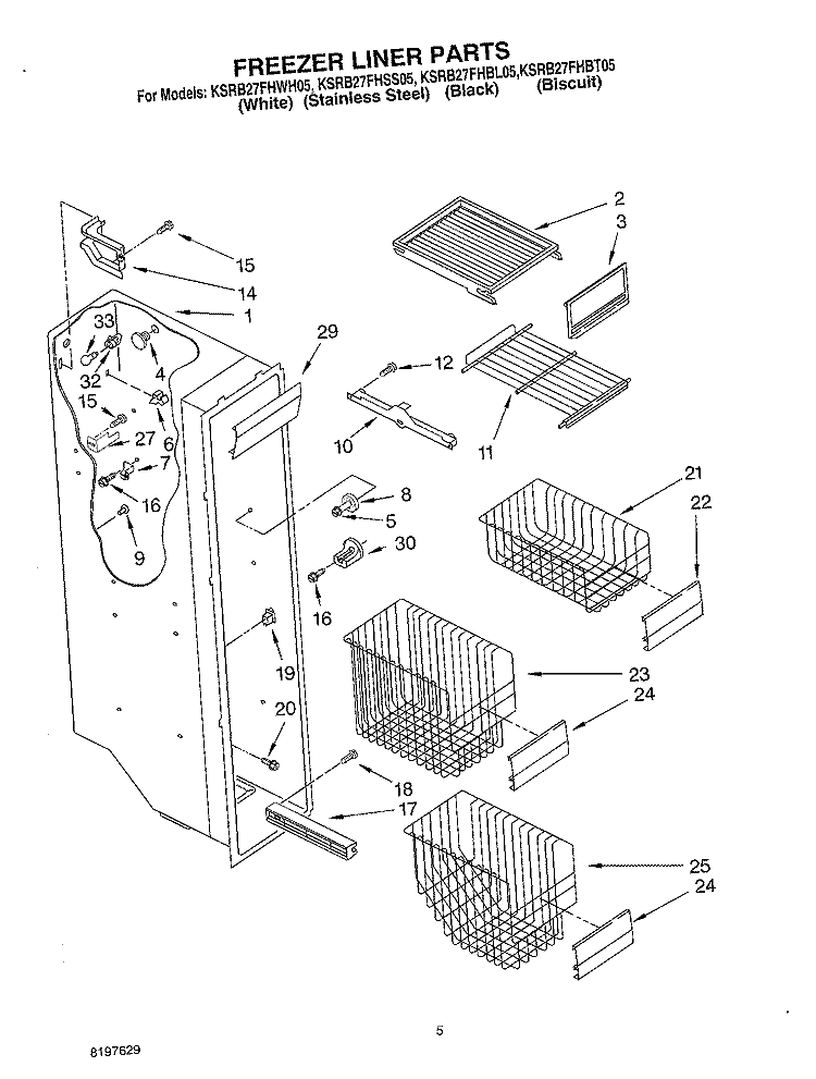 FREEZER LINER Diagram and Parts List for KSRB27FHBL05  KitchenAid Refrigerator