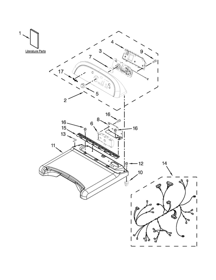 Top And Console Parts Diagram and Parts List for WED8000BW0  Whirlpool Dryer
