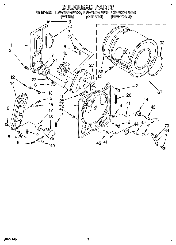BULKHEAD Diagram and Parts List for LGV4624BG0  Whirlpool Dryer