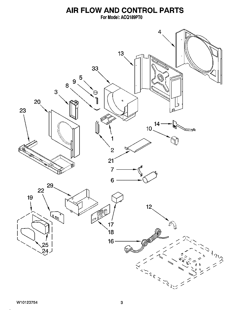 AIR FLOW AND CONTROL PARTS Diagram and Parts List for ACQ189PT0  Whirlpool Air Conditioner
