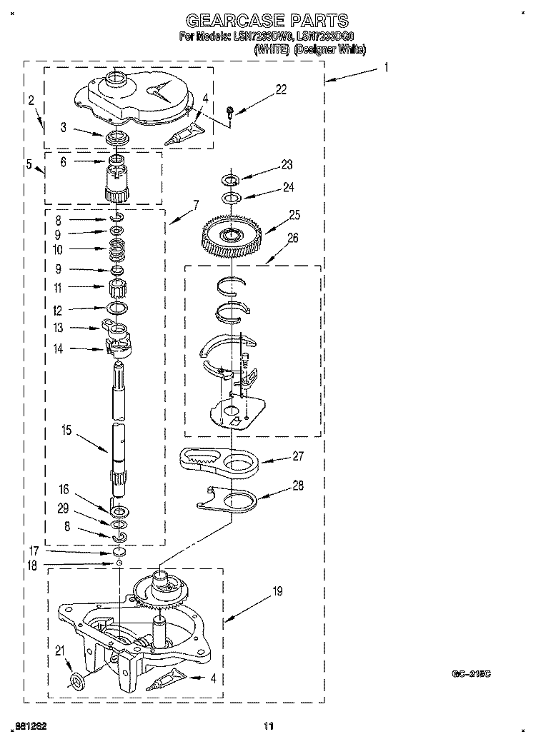GEARCASE Diagram and Parts List for LSN7233DW0  Whirlpool Washer