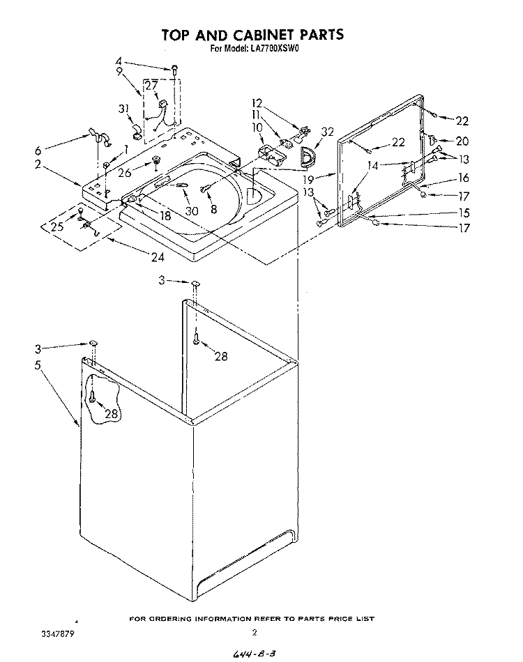 TOP AND CABINET, LITERATURE AND OPTIONAL Diagram and Parts List for LA7700XSW0  Whirlpool Washer
