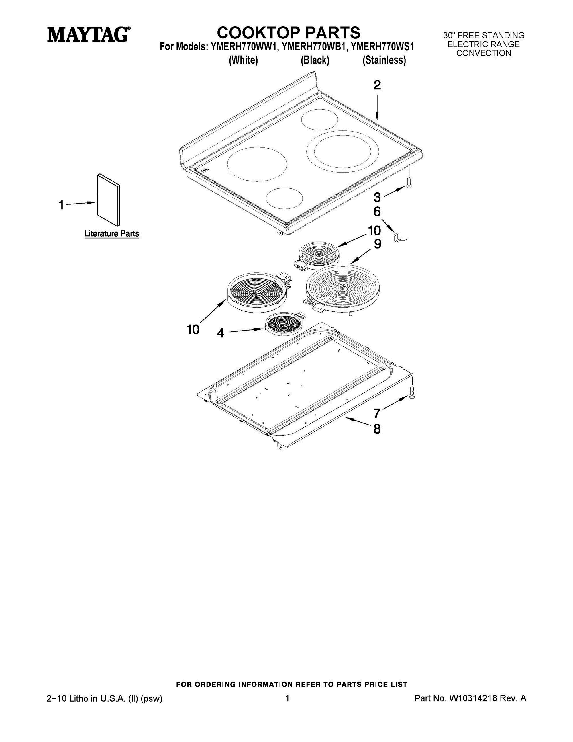 01 - COOKTOP PARTS Diagram and Parts List for YMERH770WB1  Whirlpool Range