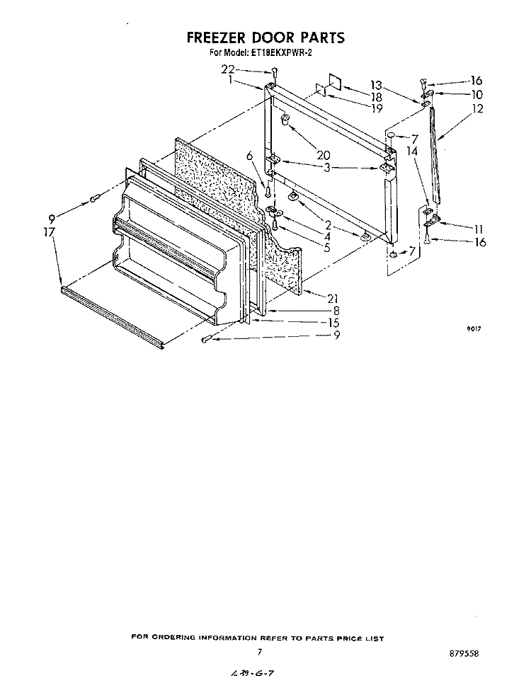 FREEZER DOOR Diagram and Parts List for ET18EKXPWR2  Whirlpool Refrigerator
