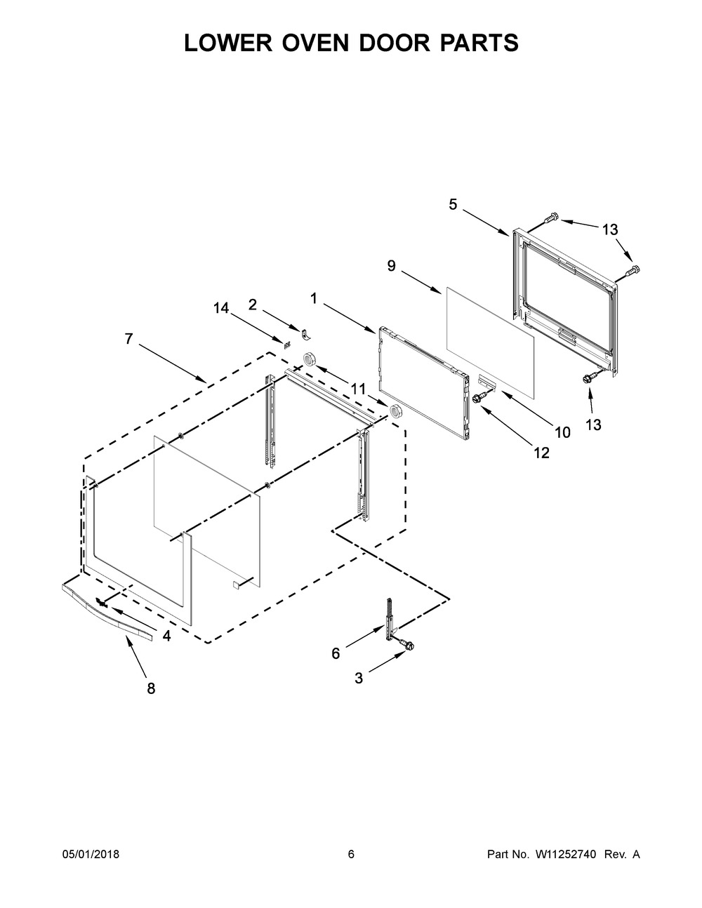 Lower Oven Door Parts Diagram and Parts List for WOD51EC0AB06  Whirlpool Wall Oven
