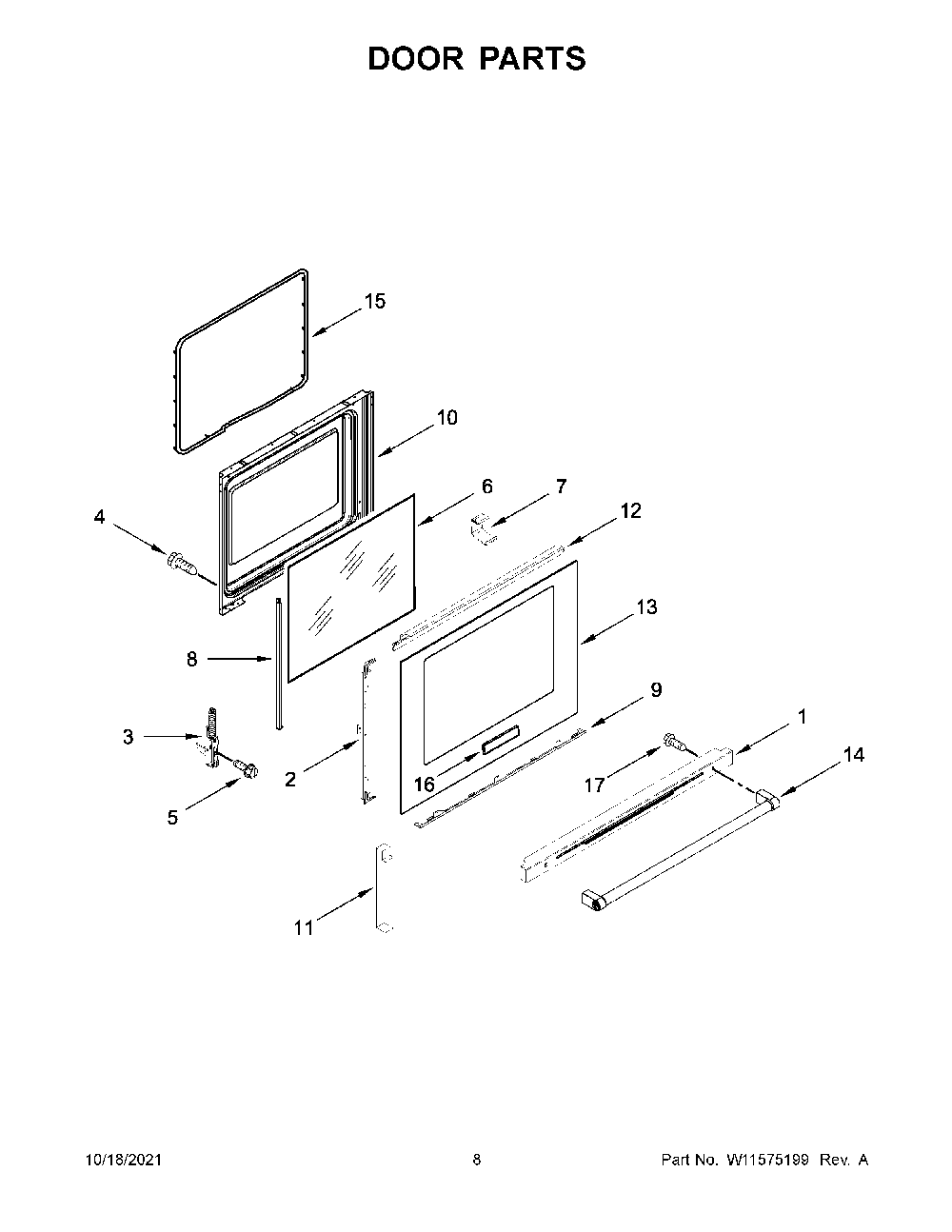 Door Parts Diagram and Parts List for YKFEG500EWH5  KitchenAid Range