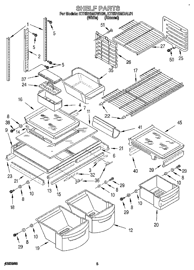 SHELF Diagram and Parts List for KTRS19MDWH01  Whirlpool Refrigerator