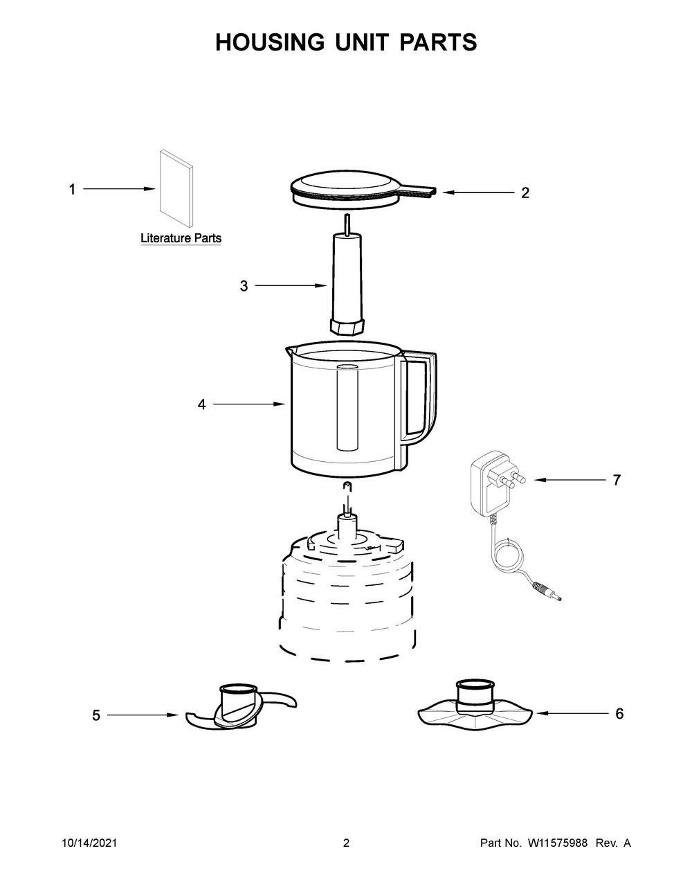 Housing Unit Parts Diagram and Parts List for 5KFCB519BAC0  KitchenAid Food Processor