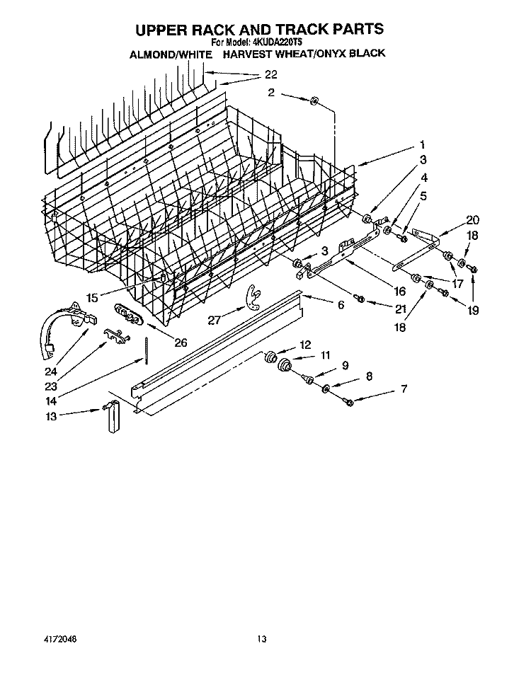 UPPER RACK AND TRACK Diagram and Parts List for 4KUDA220T5  KitchenAid Dishwasher