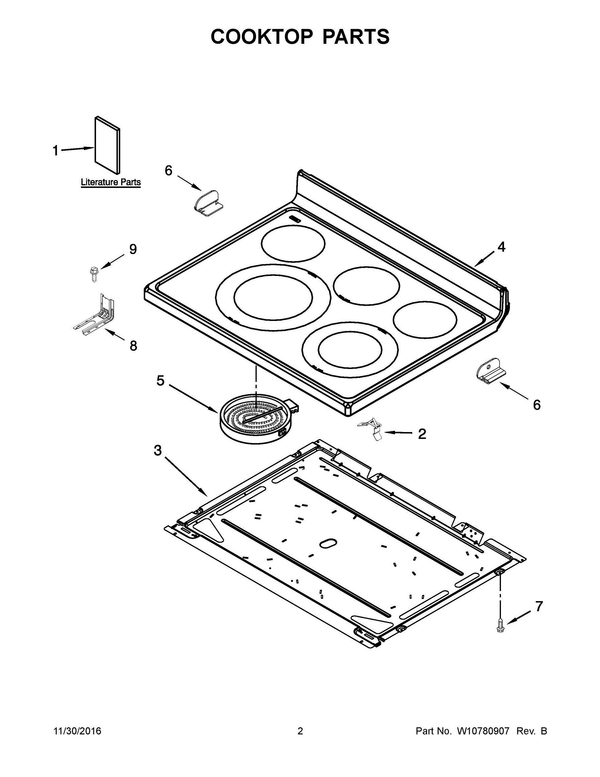 02 - COOKTOP PARTS Diagram and Parts List for YWFE530C0EW0  Whirlpool Range
