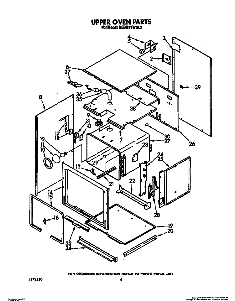 UPPER OVEN Diagram and Parts List for KEBI271WBL2  KitchenAid Wall Oven