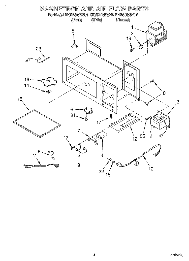 MAGNETRON AND AIR FLOW Diagram and Parts List for KHMS105BBL6  KitchenAid Microwave