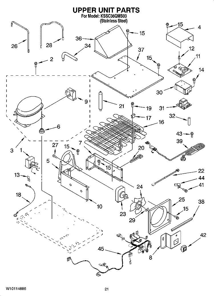 UPPER UNIT PARTS Diagram and Parts List for KSSC36QMS03  KitchenAid Refrigerator