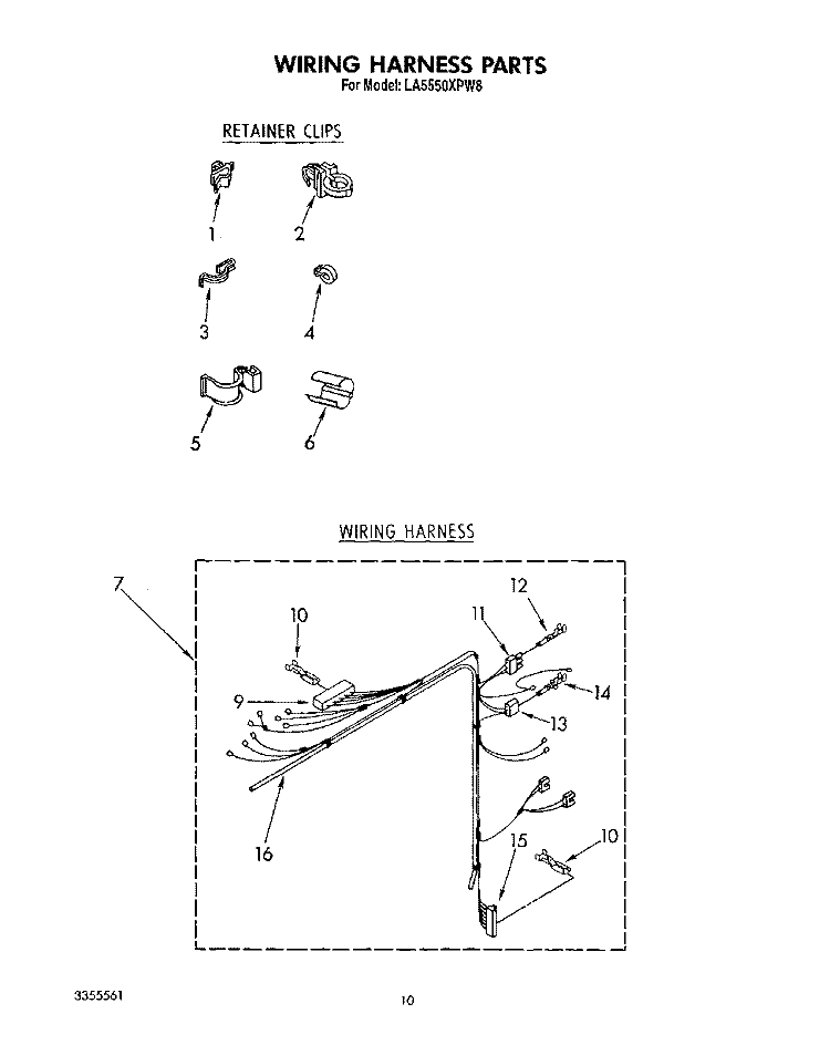 WIRING HARNESS Diagram and Parts List for LA5550XPW8  Whirlpool Washer
