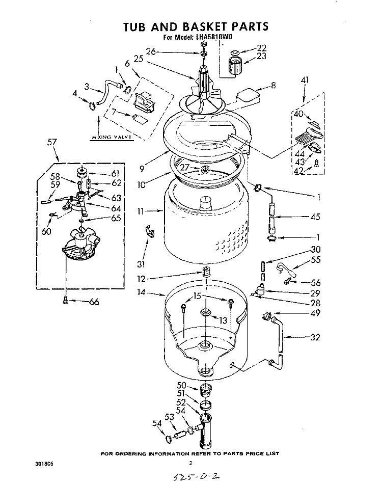 TUB AND BASKET Diagram and Parts List for LHA5810W0  Whirlpool Washer