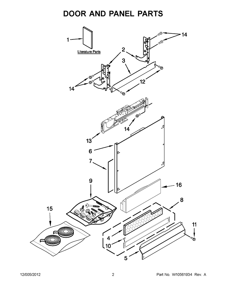 DOOR AND PANEL PARTS Diagram and Parts List for KUDE70FXPA5  KitchenAid Dishwasher