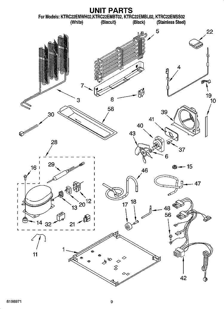 UNIT PARTS Diagram and Parts List for KTRC22EMWH02  KitchenAid Refrigerator